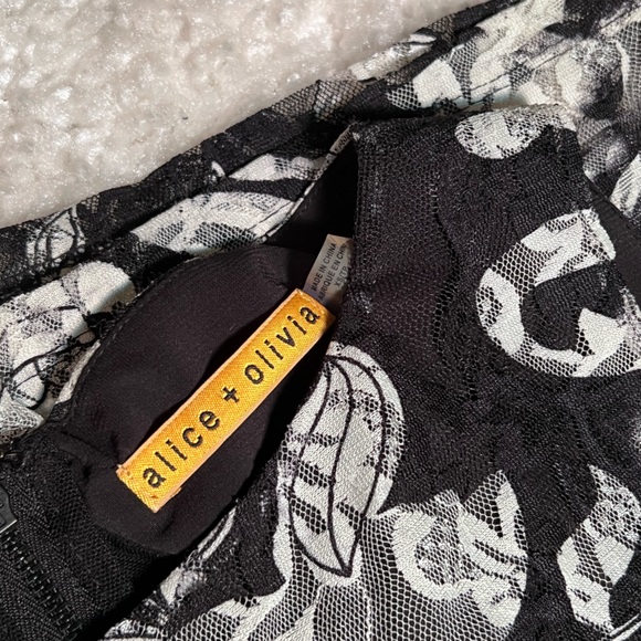 NWOT $295 Alice + Olivia | Black and White Floral Lace Mini Dress - Picture 9 of 13